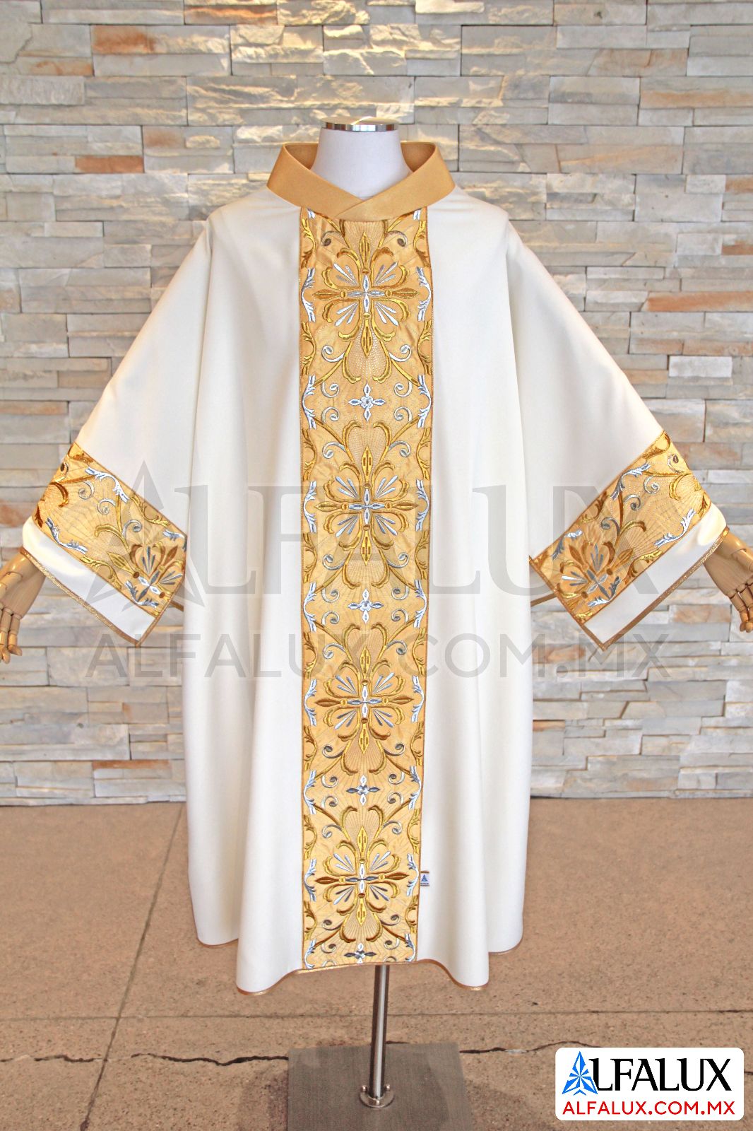 30 SAN MIGUEL Dalmatica Alfalux Perla Dorado Mangas Brocado Shangtung 33 (21)